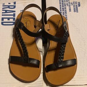 Pom D'Api Black leather Braided T-Strap Kids Sandals size 1 new retail $102